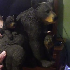 A mama bear and two cubs freshly painted
